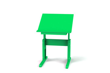 Children's small wooden table. School desk with adjustable height on a white background. Isolated.