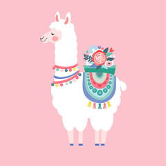 Lama greeting card, vector illustration © lilam8