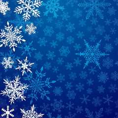 Christmas illustration with big white snowflakes with shadows on blue background