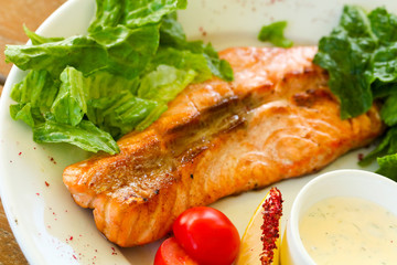 Grilled salmon steak