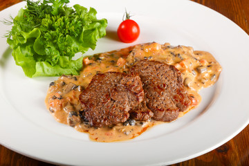 Beef with mushroom sauce