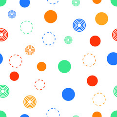 Seamless nice pattern of bright colorful circles in different shapes on a white background