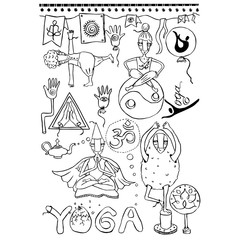 yoga asanas and signs on the white