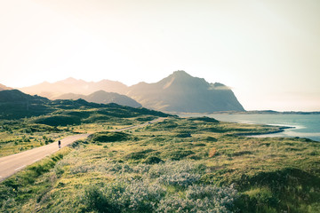 runner jogging in the Lofoten islands in Norway