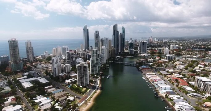Aerial Drone Shot of Downtown Surfers Paradise in the Morning