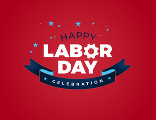 Happy Labor Day celebration text vector illustration - USA Labor Day lettering ribbon, red background