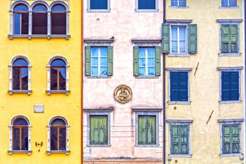 Houses and windows in italian town square