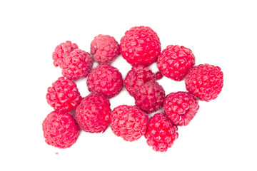 Raspberries, group of berries isolated on white background