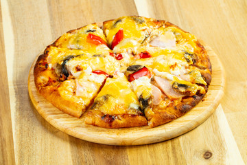 Pizza with mushrooms and ham