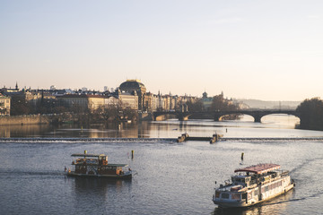 Prague, old town, Campa, Czech Republic. Boats on river Vltava.