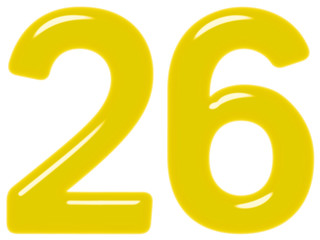 Numeral 26, twenty six, isolated on white background, 3d render