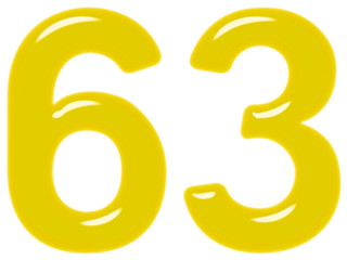 Numeral 63, sixty three, isolated on white background, 3d render