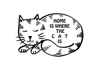 Home Is Where The Cat Is. Motivational quote.