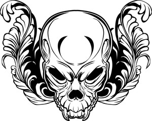 Angry skull in floral ornament on a white background