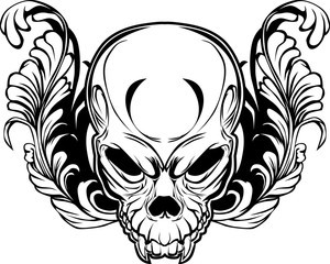 Angry skull in floral ornament on a white background