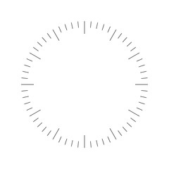 Clock face. Blank hour dial. Dashes mark minutes and hours. Simple flat vector illustration.