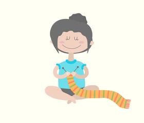 Девушка вяжет шарф