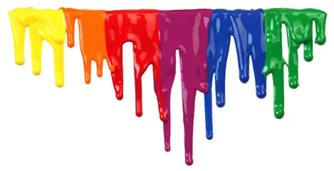 Deurstickers Colorful paint dripping isolated on white © Leigh Prather