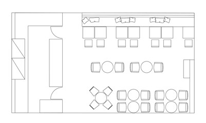 Standard cafe furniture symbols on floor plans