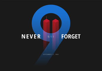 9/11 vector illustration for Patriot Day USA. Never Forget September 11 Attacks poster