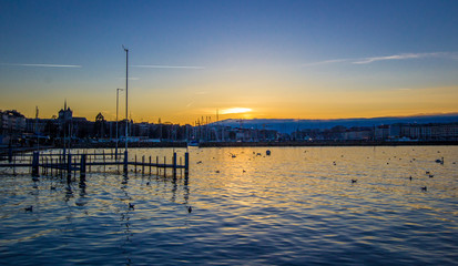 Geneva's lake at sunset