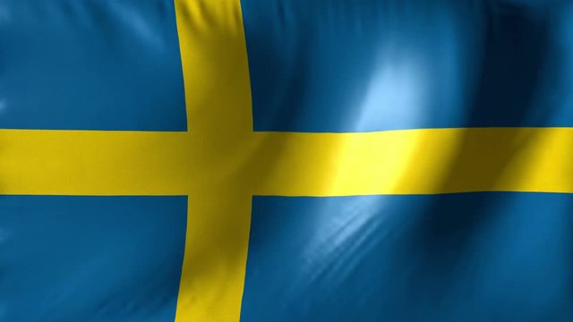 National flag of Sweden. Seamless looping 4k full realistic swedish flag waving against background.
