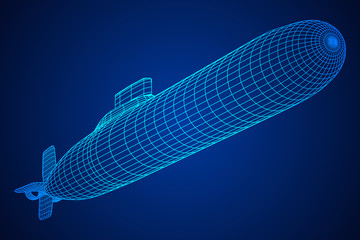 Obraz premium Military atomic submarine underwater boat. Wireframe low poly mesh vector illustration