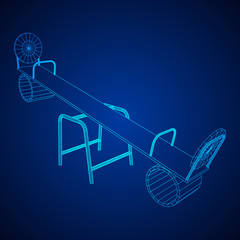 Swing on the playground vector. Seesaw or wooden balance scale. Wireframe low poly mesh vector illustration