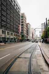 Fototapete Rund Woodward Avenue in der Innenstadt von Detroit, Michigan © jonbilous