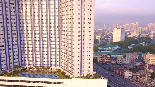 Buildings and Signboards Traffic Along Highway Katipunan Avenue Philippines