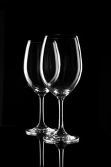 transparent wine glass on the black