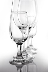 empty wine glasses isolated white.