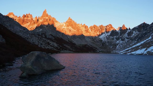 Toncek Lagoon and Cerro Catedral at sunrise, Nahuel Huapi National Park, Rio Negro Province, Argentina