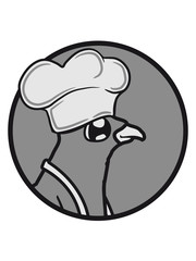 logo kreis rund grillen essen hunger wurst koch schürze chef küche kochmütze süß niedlich comic cartoon gesicht rabe sitzend adler falke taube vogel fliegen clipart