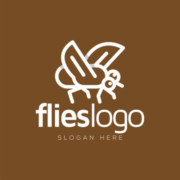 Flies line art logo vector template