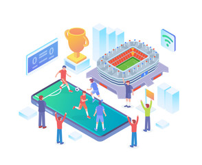 Modern Isometric Smart Online Live Soccer Tournament Illustration in White Isolated Background