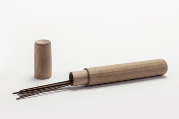 perfume wood case isolated white.