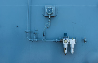 Steel pipe flanges line from cylinder tank for industrial use, In safety zone