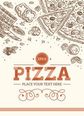 Pizza design template. Pizza frame vintage illustration.  illustration