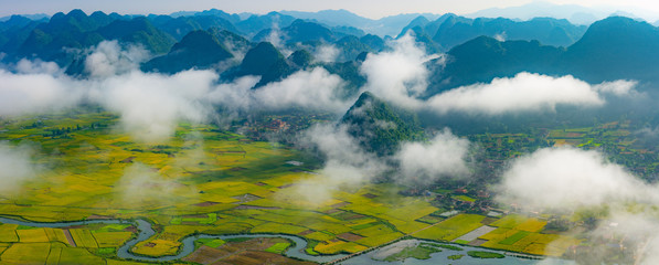 amazing landscape rice field on Bac Son, Viet Nam, above rice terraces in a beautiful day rice field on Bac Son, Viet Nam