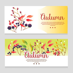 cute autumn theme banner with season plant