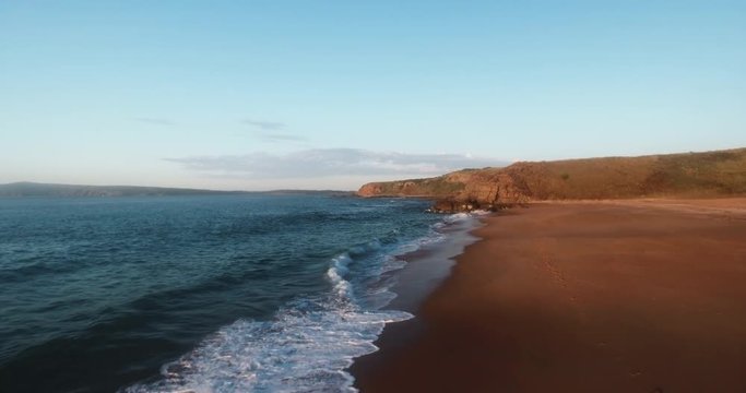 Aerial Drone Shot Sweeping Down the Beach with Sunrise Light, Phillip Island Aus