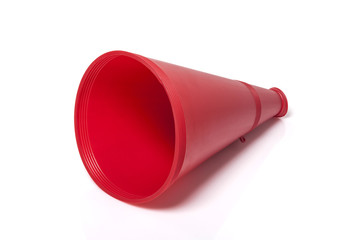 red plastic megaphone isolated white