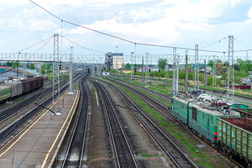 Fototapeta na wymiar Railway station with industrial trains