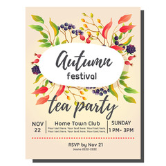 tea party autumn invitation card with festival leaves