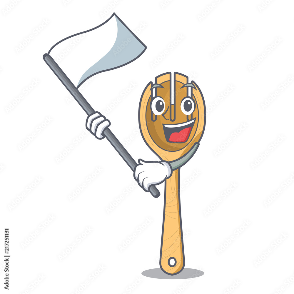 Poster with flag wooden fork mascot cartoon