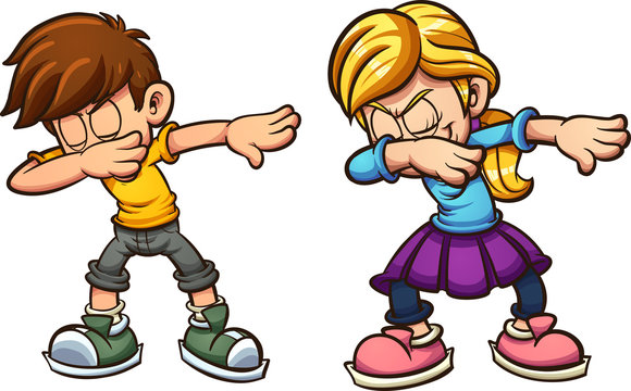 Dabbing cartoon boy and girl. Vector clip art illustration with simple gradients. Each on a separate layer. 