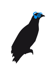 dj party cool sonnenbrille kopfhörer musik hören club disko rabe sitzend silhouette schwarz umriss schatten adler falke taube vogel fliegen clipart