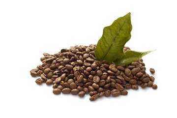 Coffee beans with coffee leaves