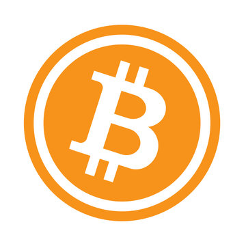 Bitcoin crypto currency blockchain flat logo isolated on white background. Block chain bitcoin sticker for web. Bitcoin logo vector illustration.